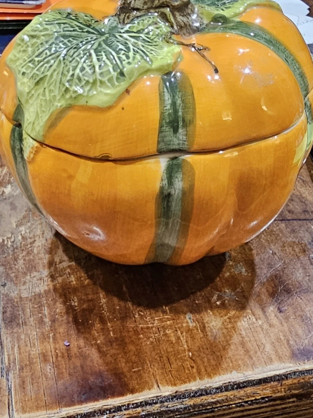 Ceramic Pumpkin Covered Dish Hand Painted Fall Decor Vintage Pacific Rim